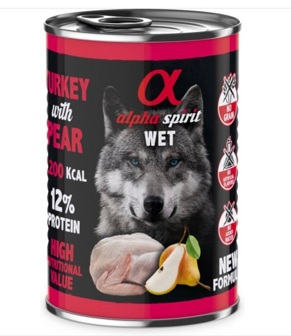 Alpha Spirit Canned Dog Food TURKEY with Pear 400g