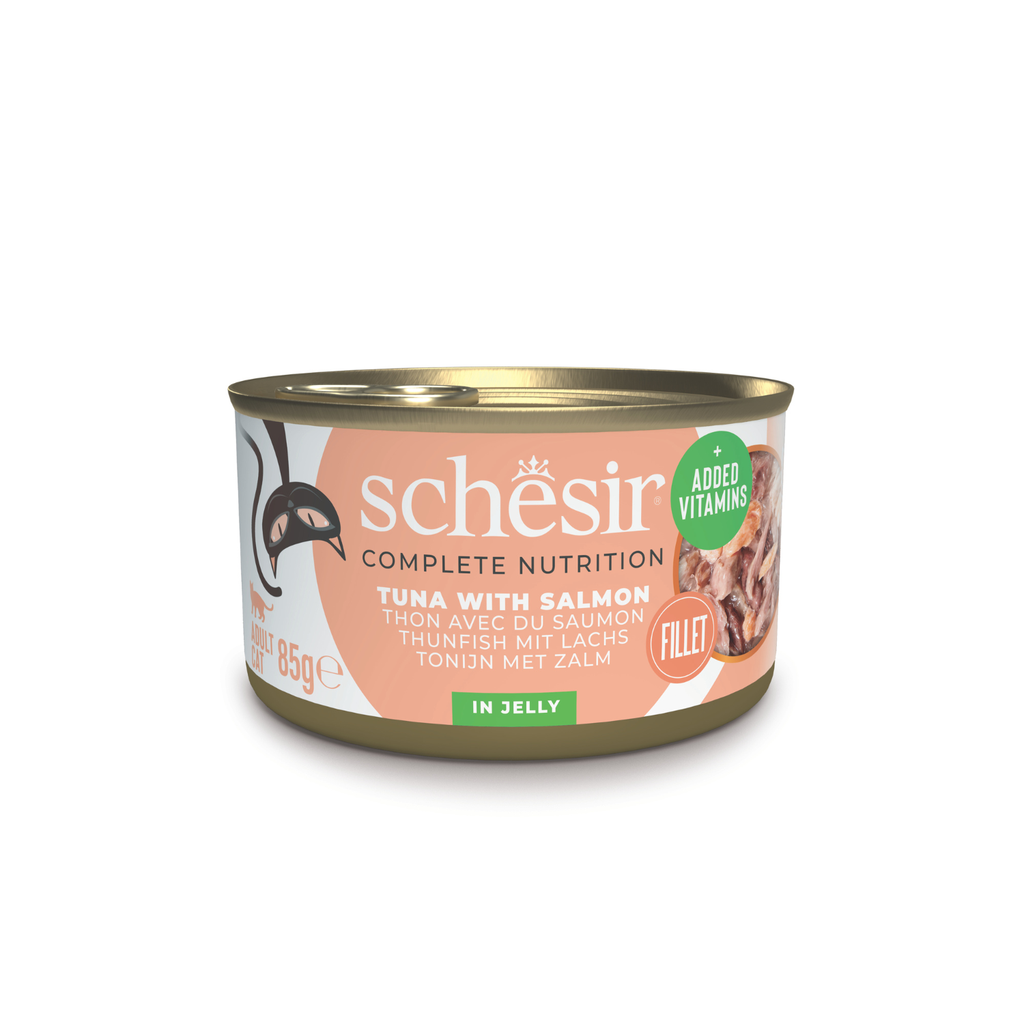 Schesir Complete & Balanced Nutrition Wet Cat Food in Jelly Can- Tuna With Salmon 85g