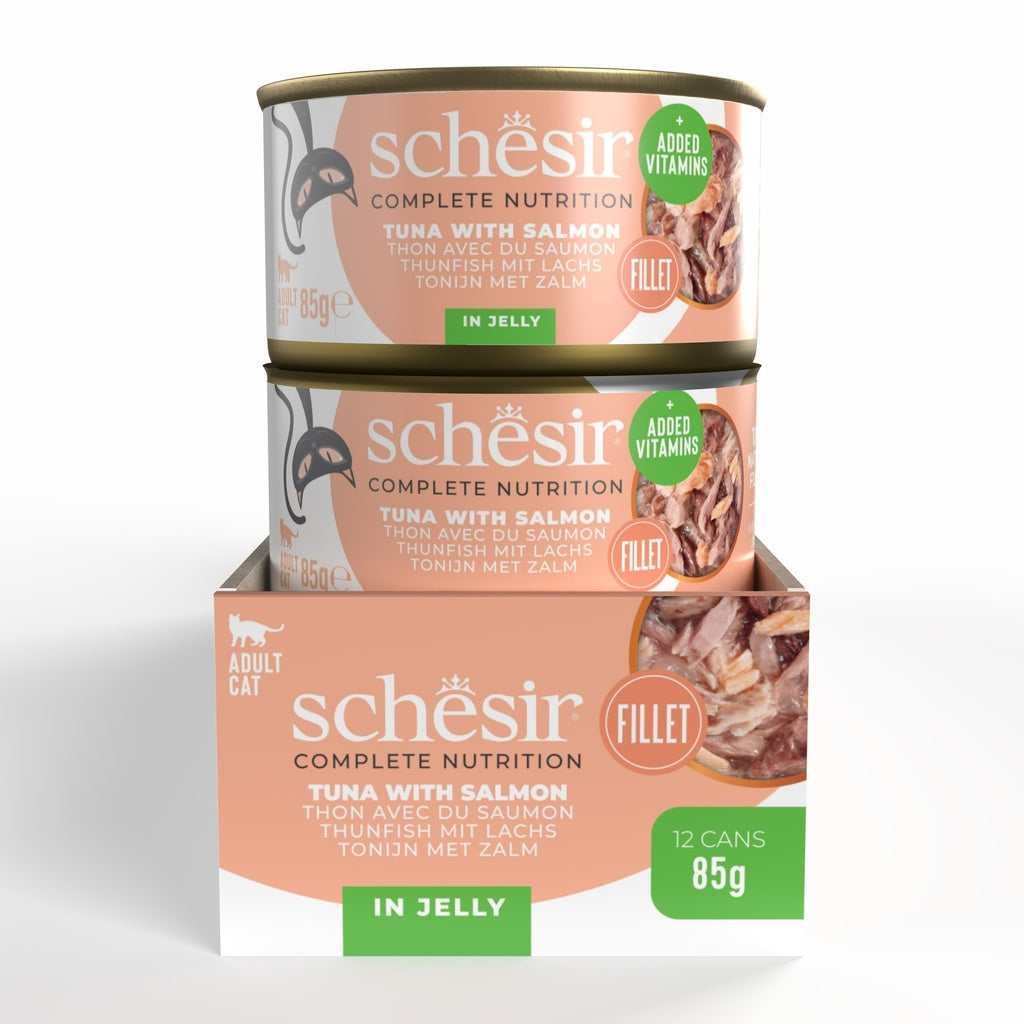 Schesir Complete & Balanced Nutrition Wet Cat Food in Jelly Can- Tuna With Salmon 85g