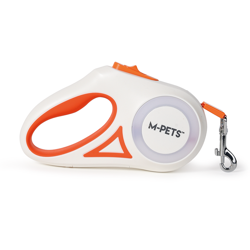 M-PETS Flash Retractable Leash White & Orange M