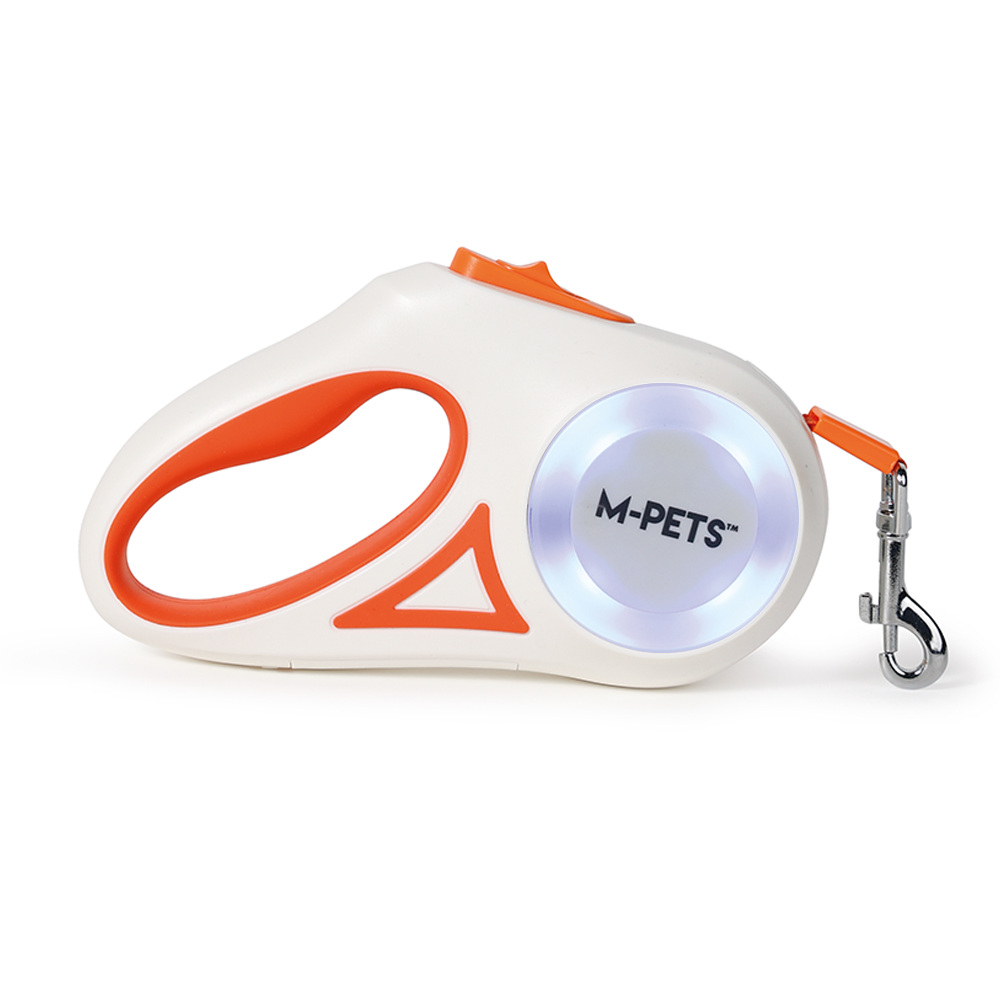 M-PETS Flash Retractable Leash White & Orange M