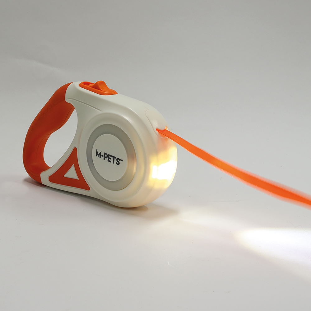 M-PETS Flash Retractable Leash White & Orange M